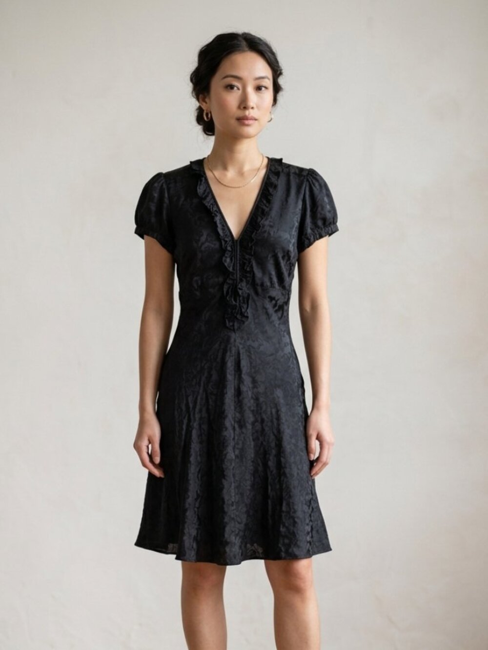Debra Rodman's Black Jacquard Silk Dress (Size 2)